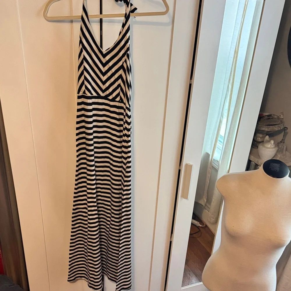 Monteau Black and White Striped Maxi Dress